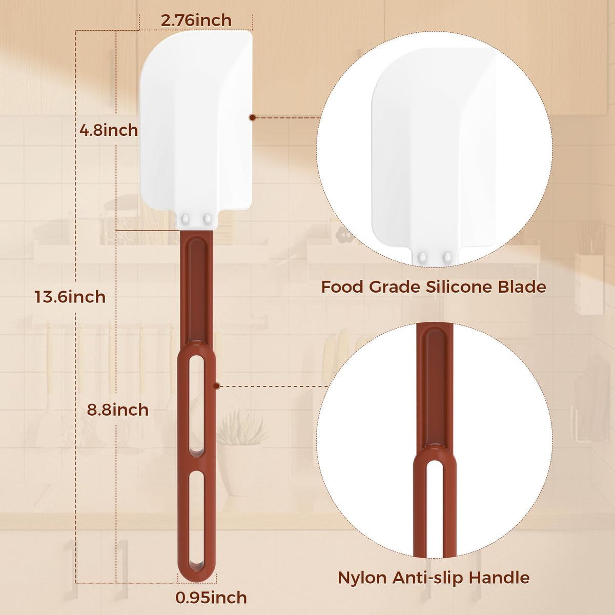 ReneeChef flexible silicone blade reaches bowl edges for thorough mixing.