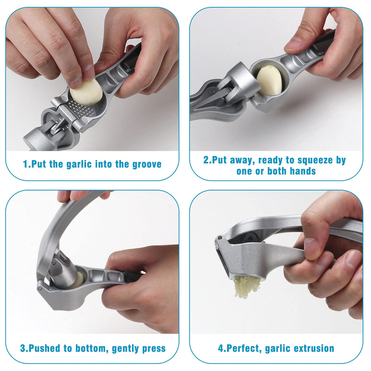 ReneeChef garlic press in rust-proof aluminum with nonstick surface