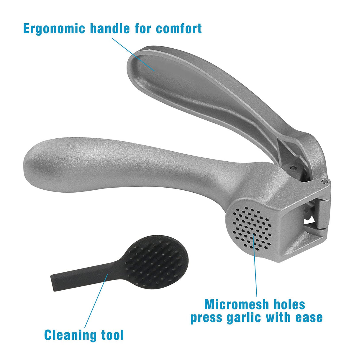 ReneeChef garlic press handles peeled or unpeeled garlic with ease