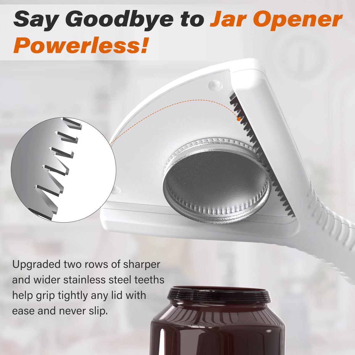 ReneeChef Jar Opener handheld provides a secure grip for one-handed lid removal