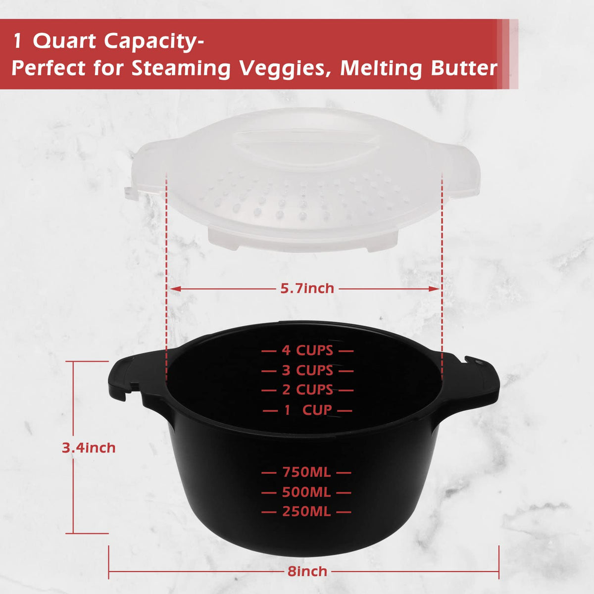 ReneeChef steamer 1qt measurement scales help portion accurately before cooking.