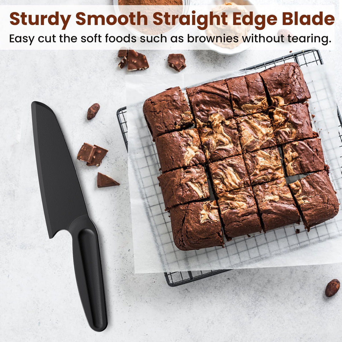 ReneeChef nylon knife slicing brownies on a nonstick surface