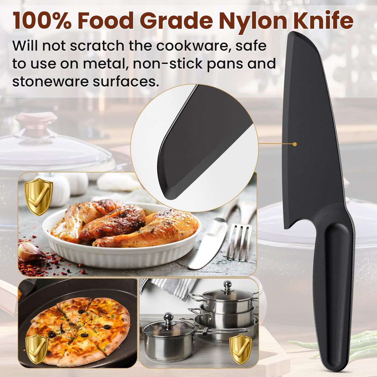 ReneeChef nylon knife cutting chocolate cake neatly for desserts