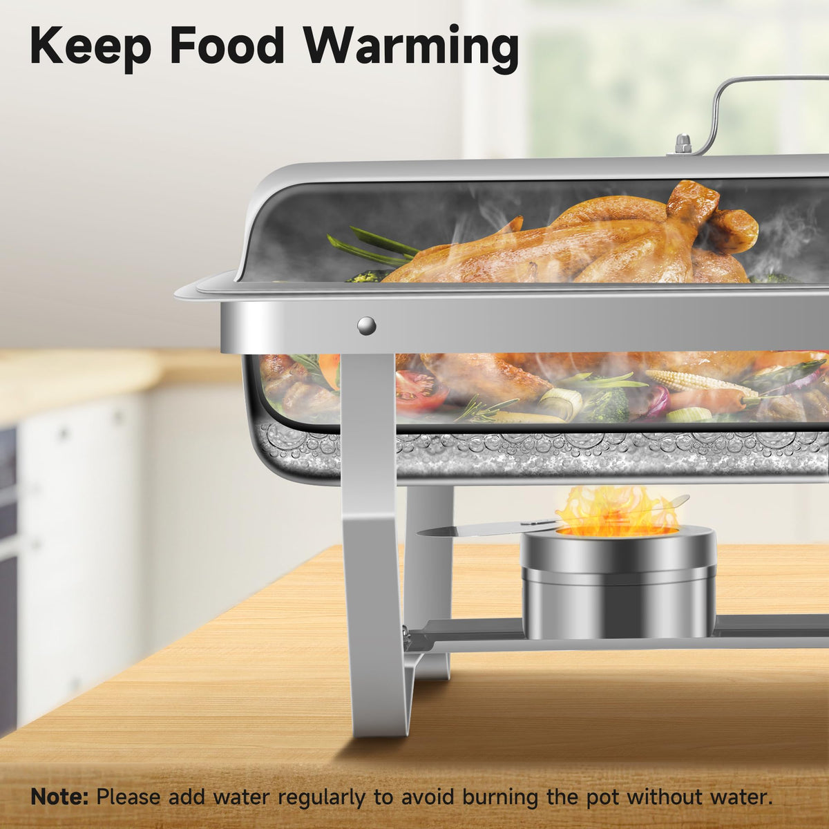 Rengue 9.5qt chafing dishes lid ensures secure heat retention.