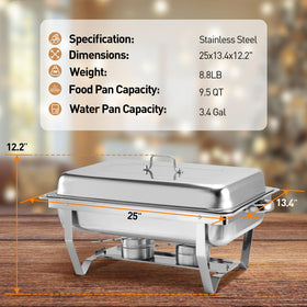 Rengue 9.5qt chafing dishes ready to serve at events.