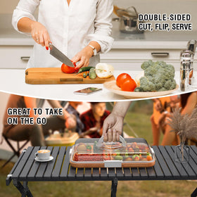 Renmxj charcuterie board natural bamboo surface highlighting grain and portability.