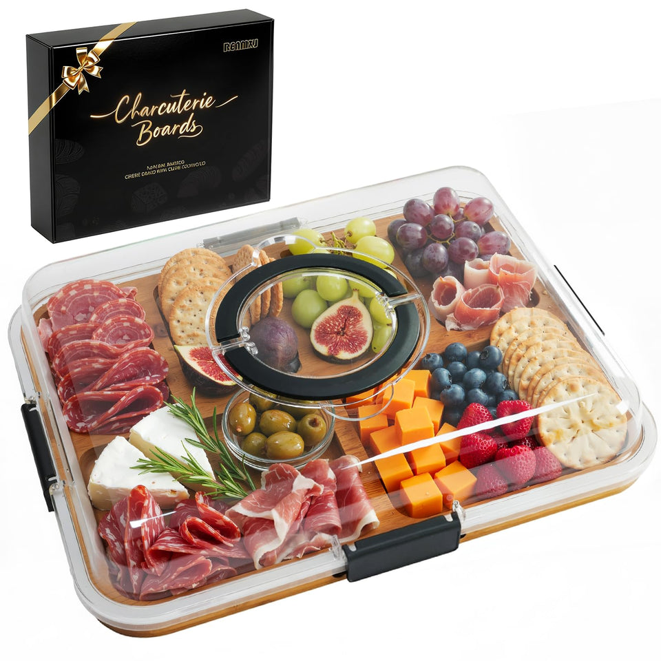 Renmxj charcuterie board with clear lid for portable entertaining