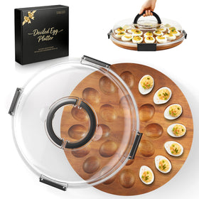 Renmxj deviled egg tray with lid shows 24 eggs for easy transport.