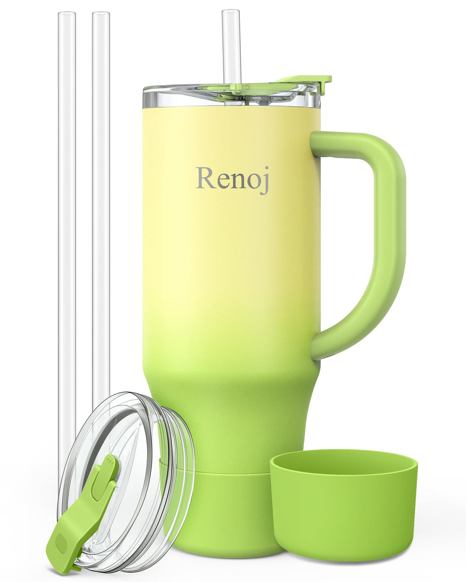 Renoj insulated mug with SnapShift lid, green gradient, ideal for daily hydration.
