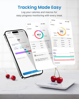 RENPHO app screenshot demonstrates easy nutrient tracking and Apple Health sync.