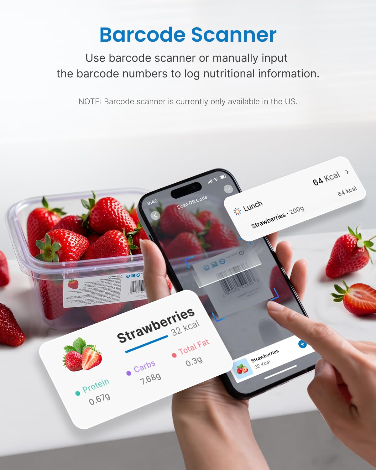 RENPHO scale barcode scan feature for quick logging of foods.