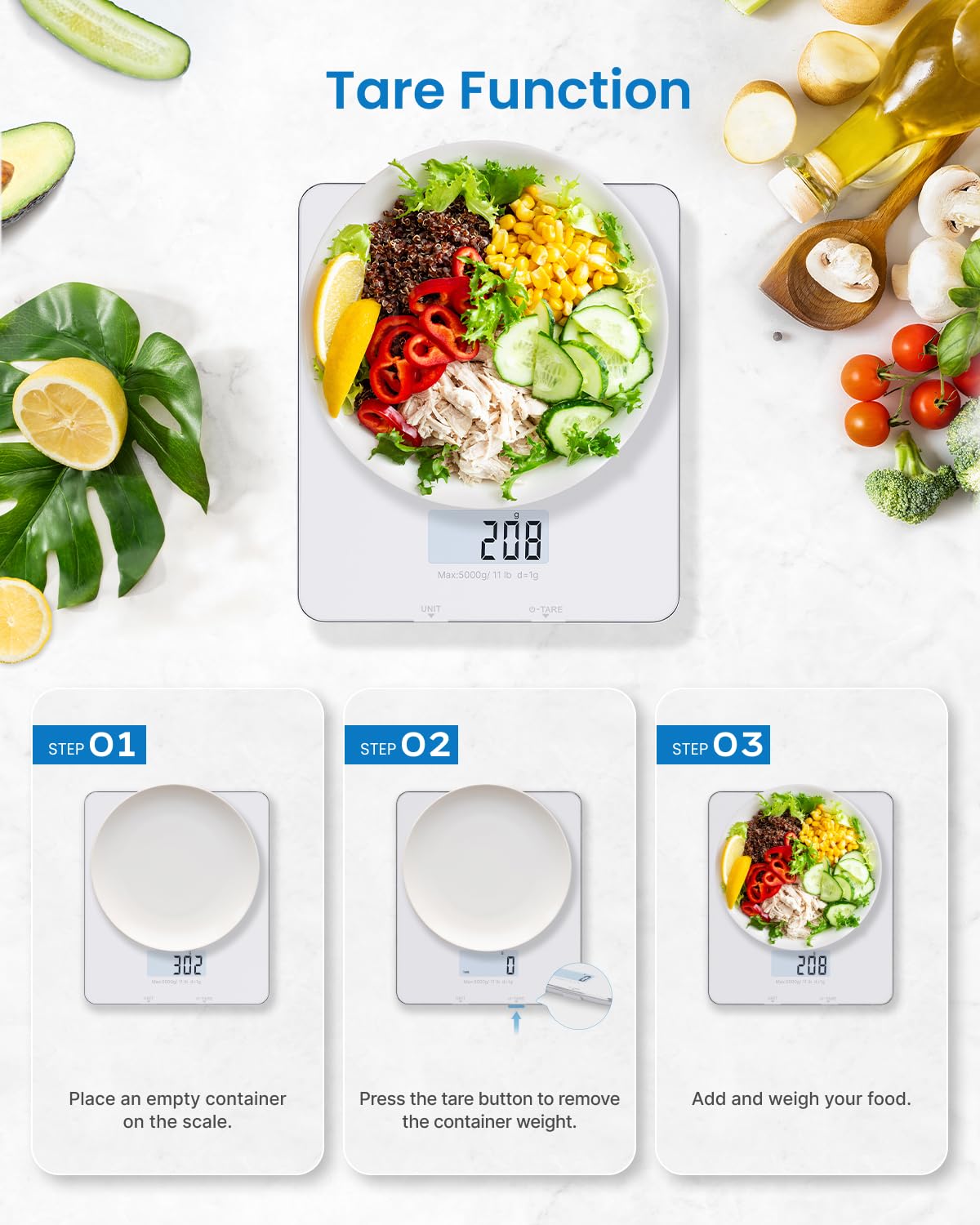 RENPHO scale unit conversion to grams, ounces, and milliliters for recipes.