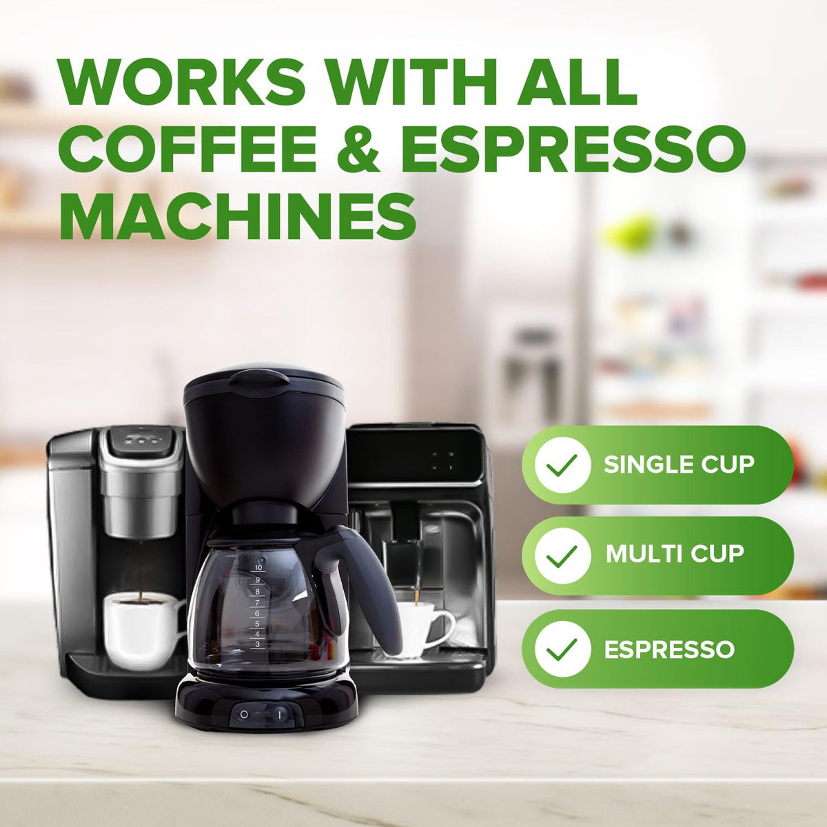 Renuv compatibility with brands like Keurig, Nespresso, Jura, and more