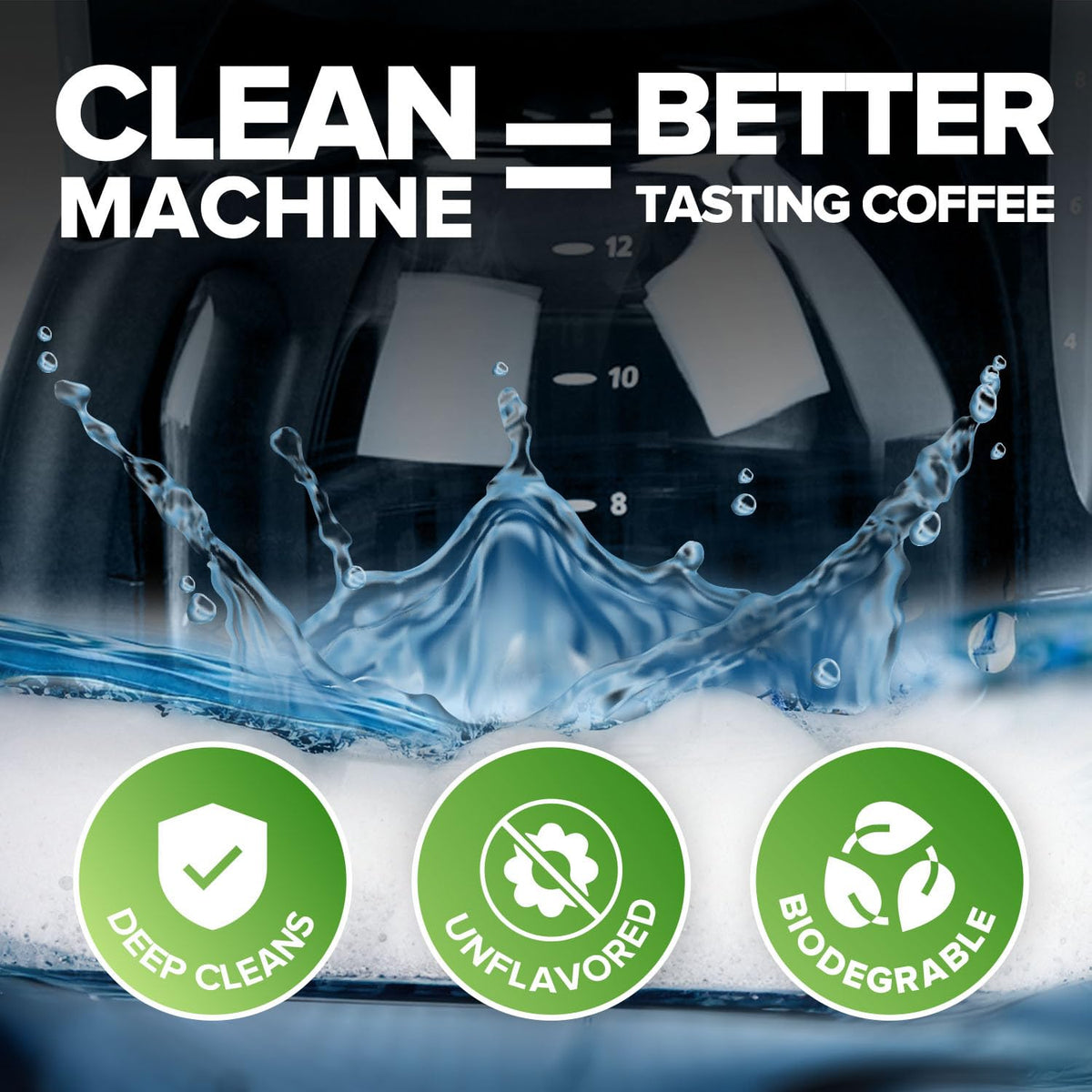 Renuv tablet dissolving action demonstrating slow-release cleaning