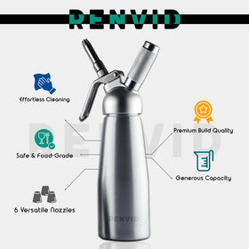 RENVID versatile canister suitable for whipped cream, foams, and nitro coffee experiments.