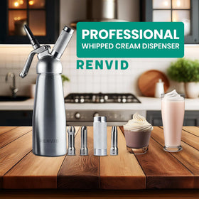 RENVID dispenser compatibility with 8g N2O chargers for quick, fluffy results.