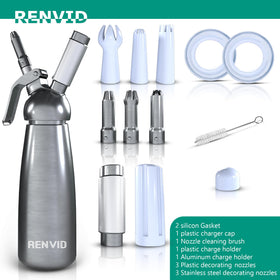 RENVID nozzle set with stainless steel and plastic tips for creative toppings on desserts and drinks.
