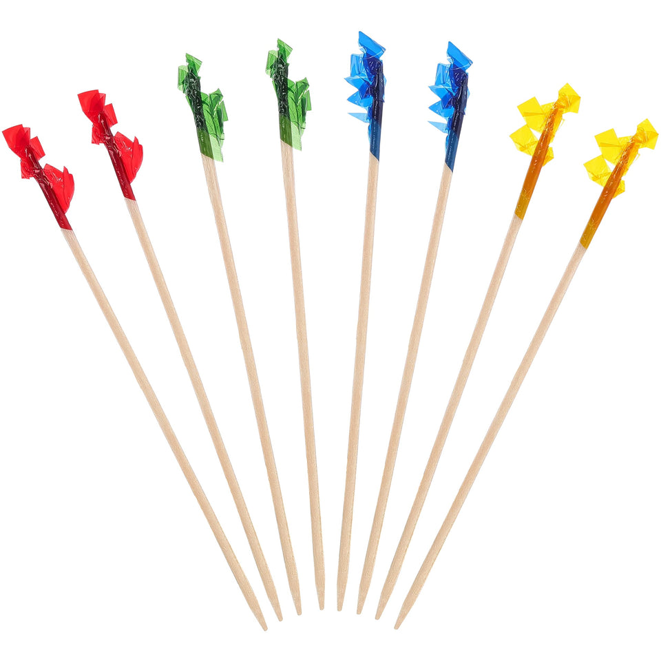 RENYIH 4-inch wood frill picks in assorted colors for eye-catching appetizers.