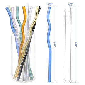 RENYIH colorful wavy glass straw, easy to clean, perfect for coffee and tea.