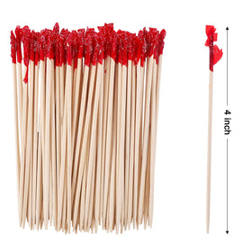 Close-up shows sturdy wooden frill tips for safe, mess-free food handling.