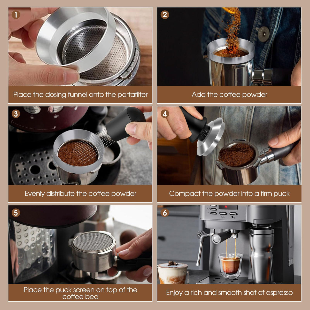 Reoszeank espresso tool set arranged for use