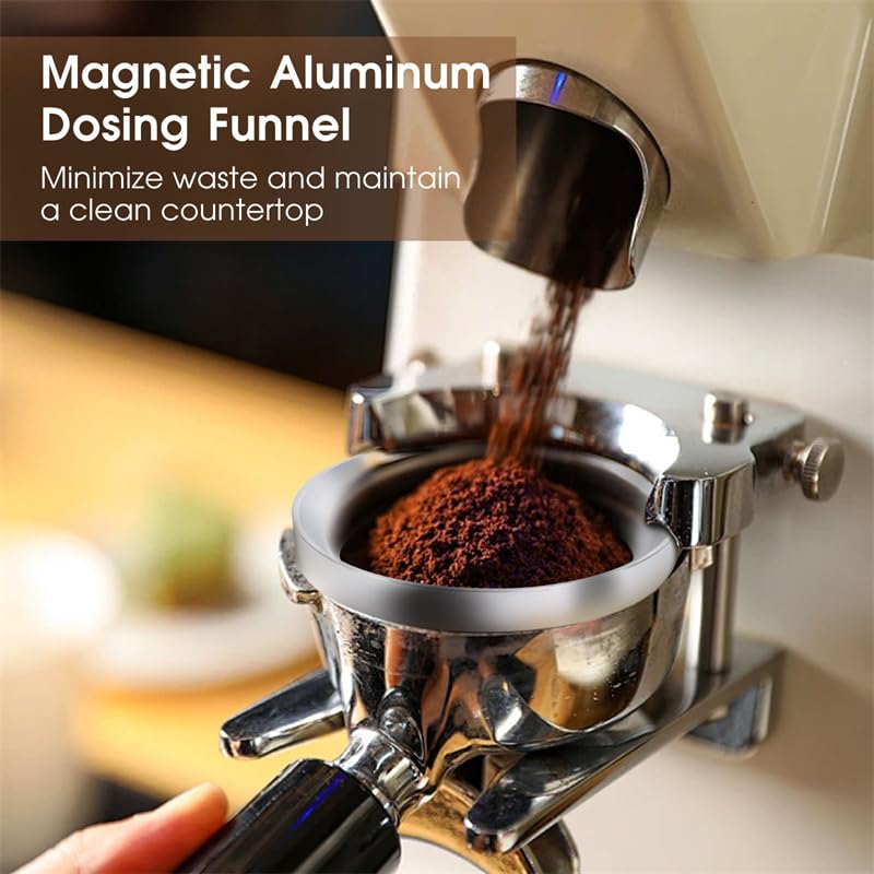 Reoszeank magnetic dosing funnel keeps grounds tidy during dosing.
