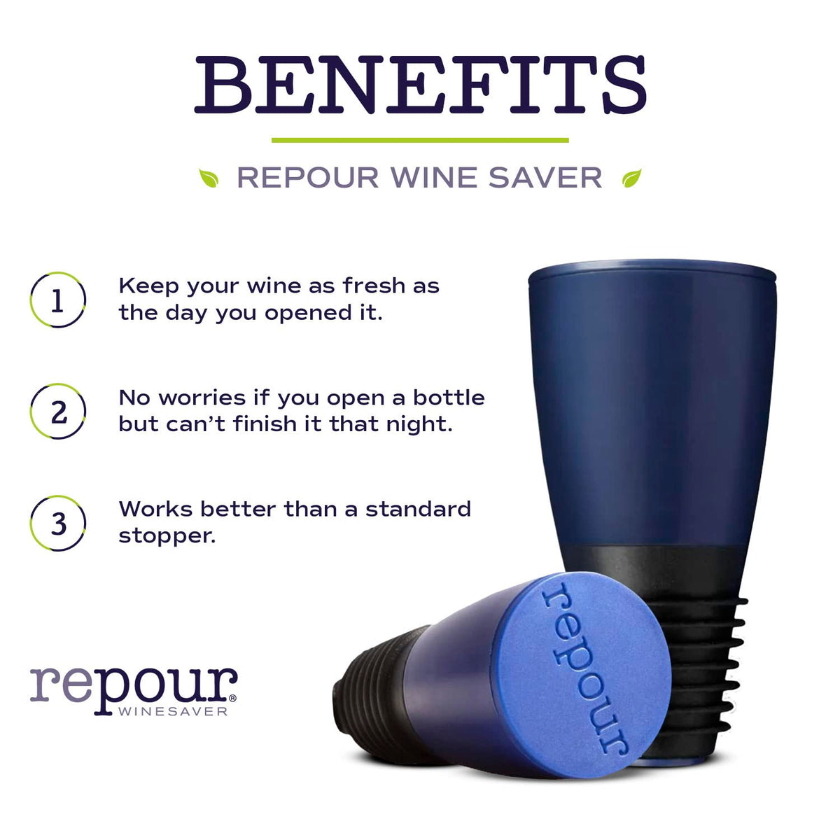 Repour stopper after foil tab removal ready for the next glass