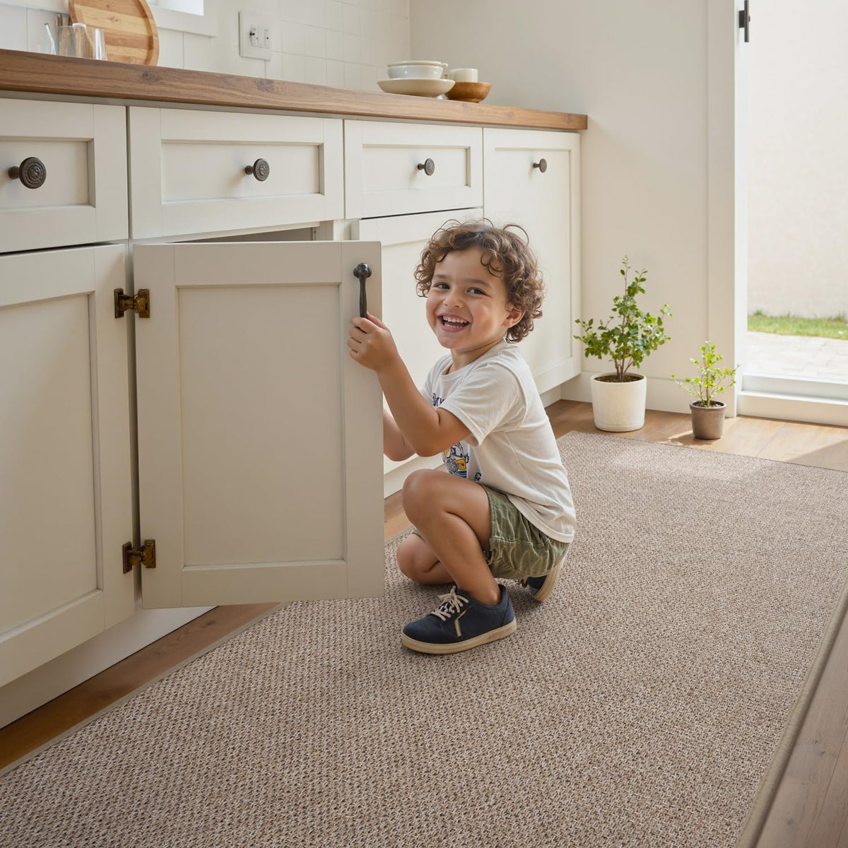 RESARE beige 17x30 kitchen mat fits in front of sinks and stoves.
