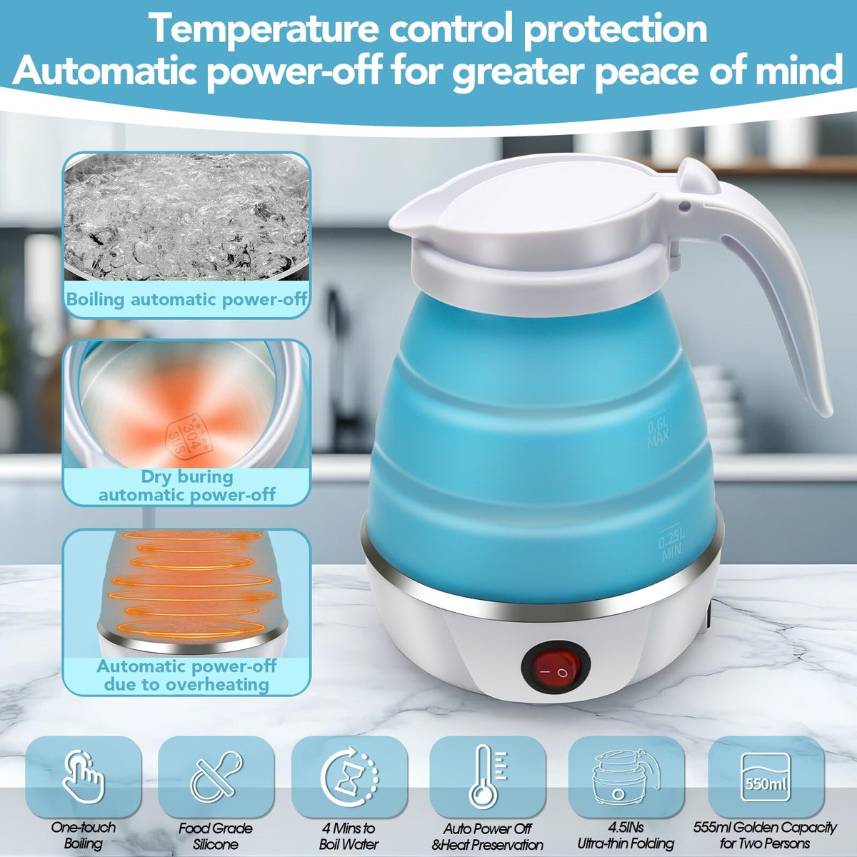 Resgitiati Travel Kettle ideal for camping, dorms, and small apartments.