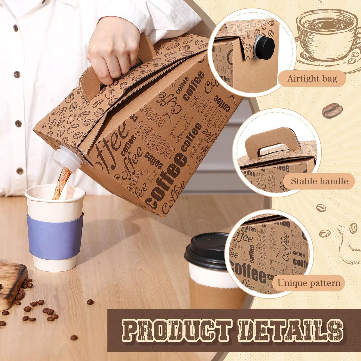 Resholder 96-ounce coffee dispenser capacity reduces refills at events.