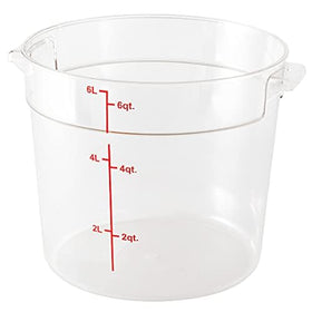 Restaurantware 6-quart round clear container for precise storage.