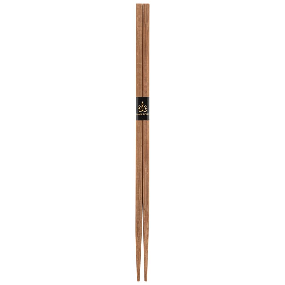 Restaurantware Bambuddha brown bamboo chopsticks, durable for hot soups and noodles.