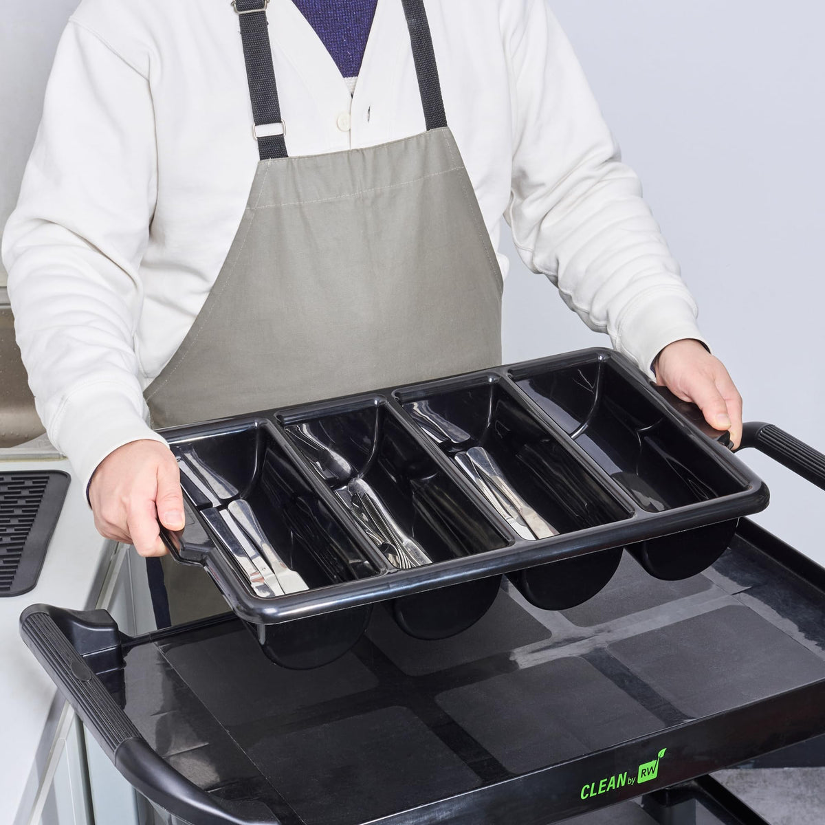 Restaurantware compact three-point-five-inches height fits slim drawers while keeping utensils accessible.
