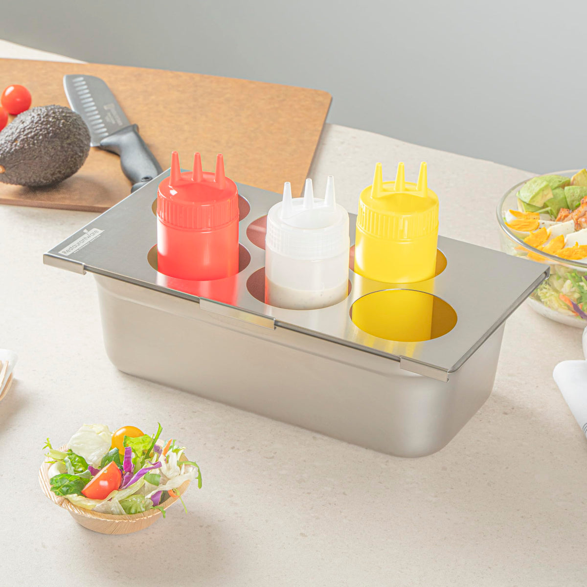 Restaurantware fits 1/3-size pans for streamlined condiment setup
