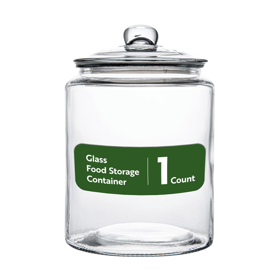 Restaurantware glass storage container with airtight lid for fresh pantry storage.
