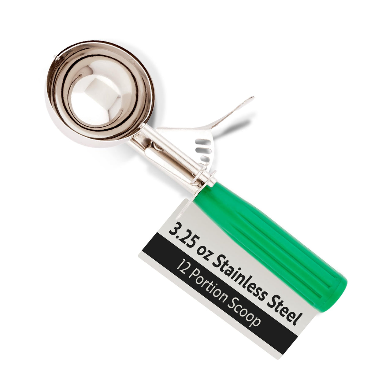 Restaurantware Met Lux 3.25-ounce scoop with green handle for consistent portions.