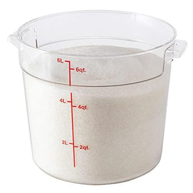 Restaurantware round container shows red graduations for accurate measuring.