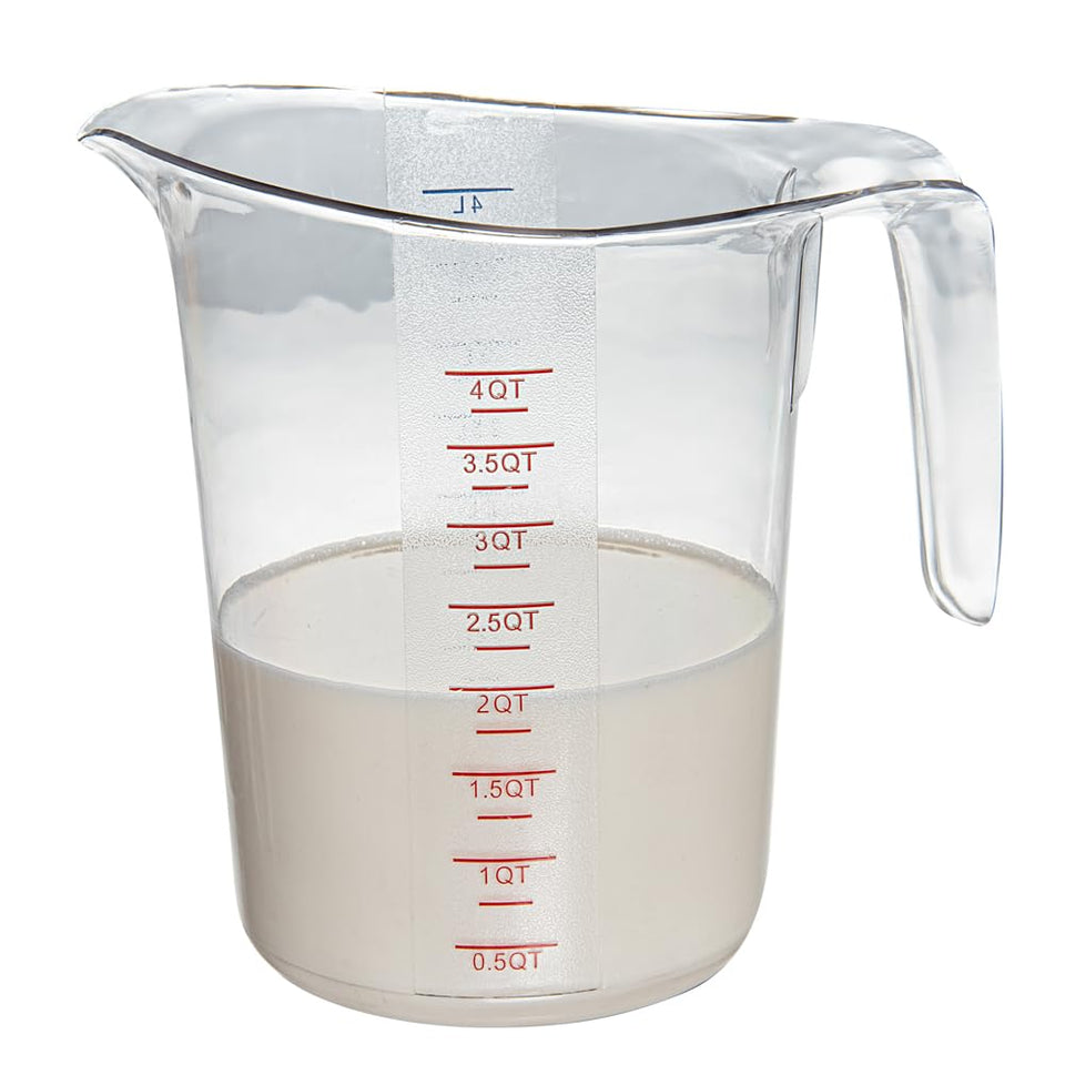 Restaurantware RW Base 4-Quart measuring jar—clear body for precise portioning.