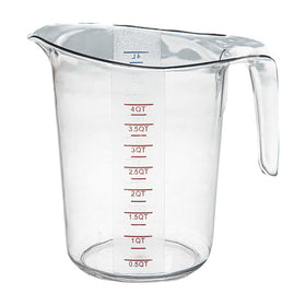 Restaurantware RW Base 4-Quart measuring jar with V-shaped spout for controlled pouring.