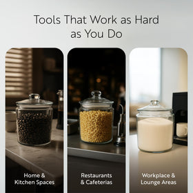 Restaurantware Vetri jar clear glass lets contents be identified instantly.