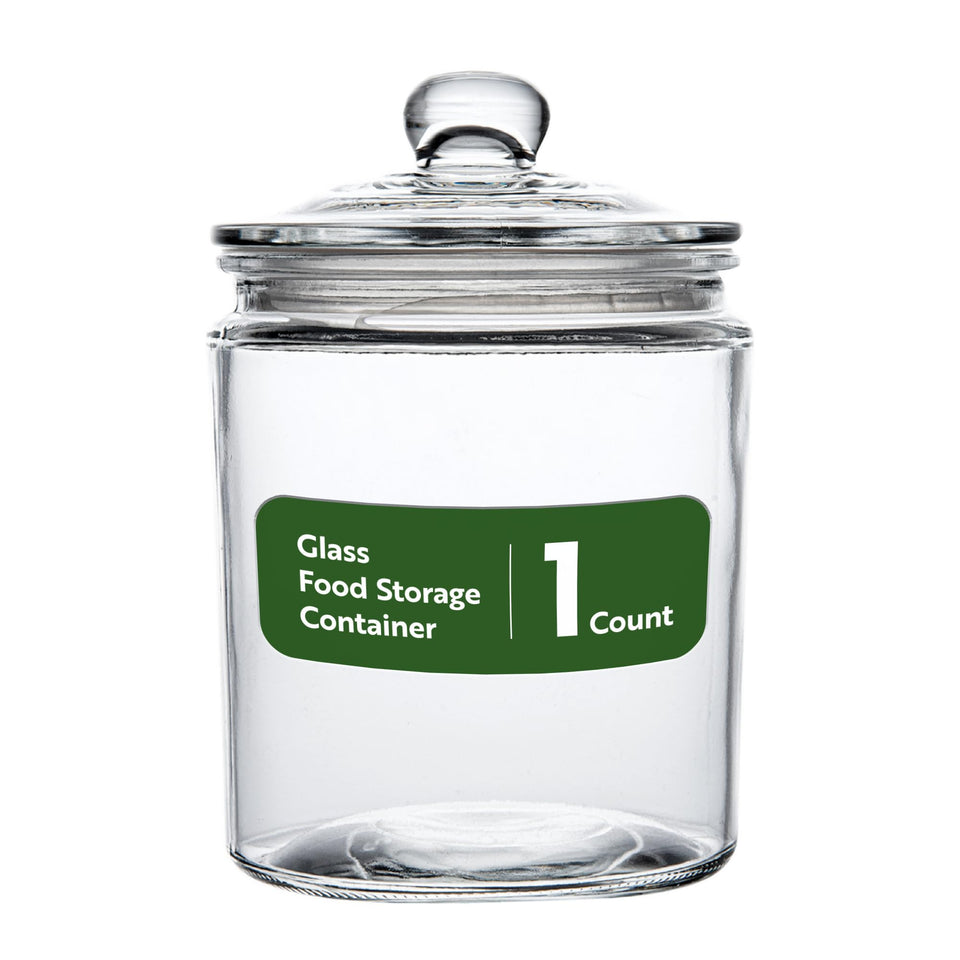 Restaurantware Vetri 0.5 gallon jar with knob lid for quick kitchen access.