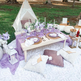 RestfulGlow 10ft table coverage for boho and modern settings.