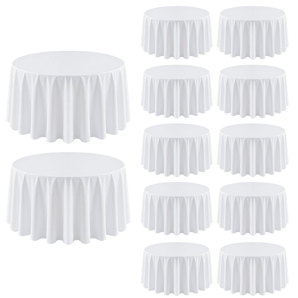 RestfulGlow 12-pack round tablecloths in white for elegant wedding tables