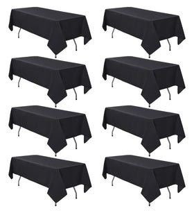RestfulGlow 8-pack black tablecloths on a banquet table for wedding use