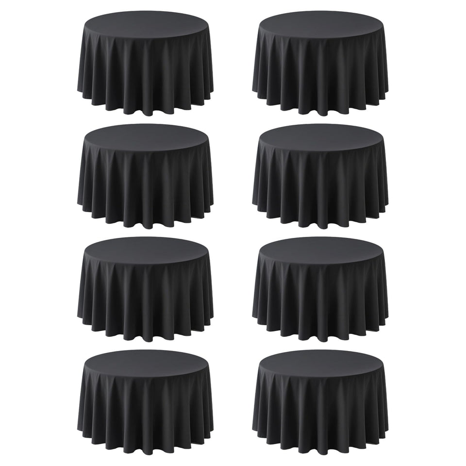 RestfulGlow 8-pack round tablecloth in black close-up fabric showing wrinkle-resistant finish