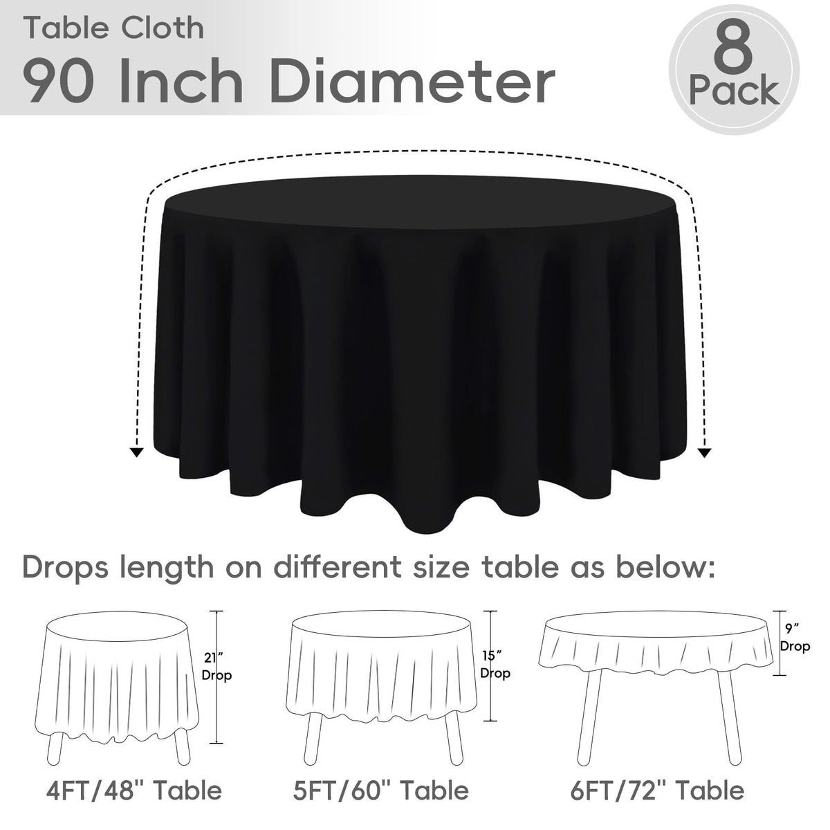 RestfulGlow round tablecloth 90-inch black draped on a table for elegance