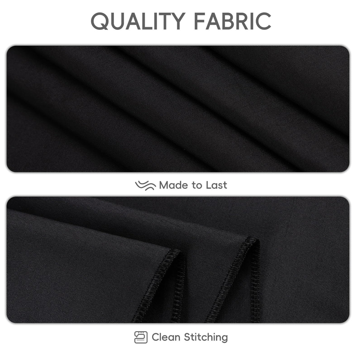 RestfulGlow 8-pack black round tablecloth used in outdoor banquet setting