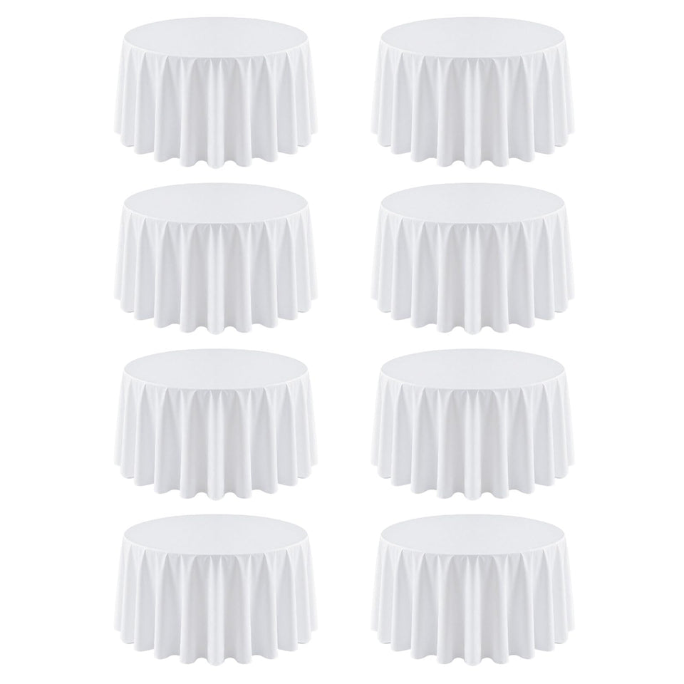 RestfulGlow 8-pack round tablecloths in white for elegant banquet setups