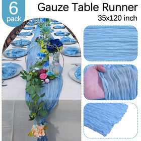 RestfulGlow rustic cheesecloth runner in baby blue suits bridal showers.
