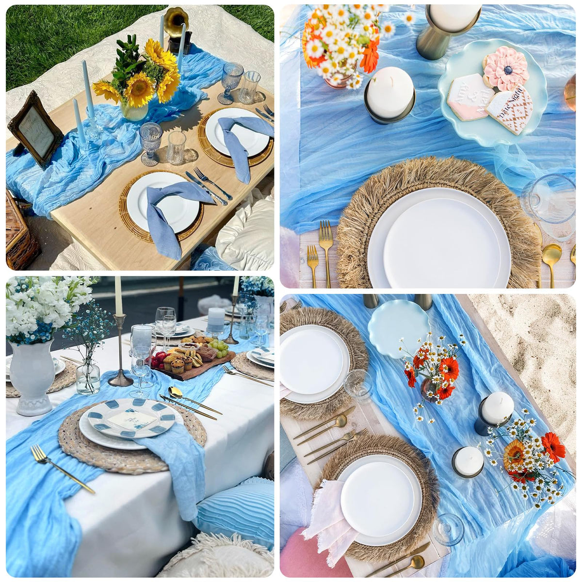 RestfulGlow baby blue cheesecloth runner is reusable and easy to refresh.